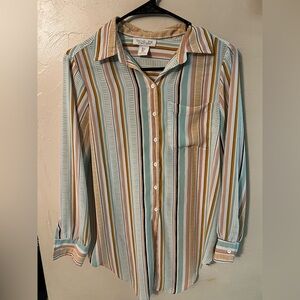 Rachel Zoe Blue and Brown Casual Button Down Shirt